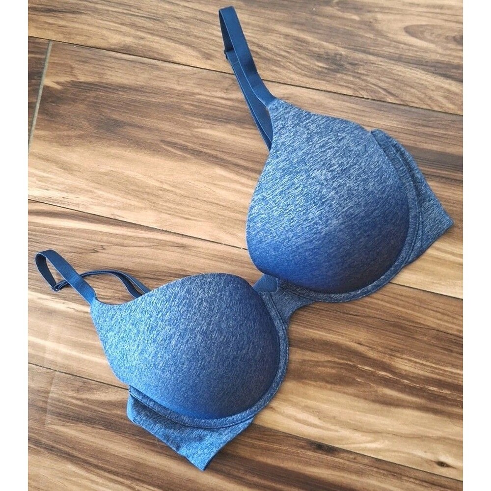 Victoria’s Secret  Perfect Coverage Bra Sz 36D Blue Satin Underwire Convertible